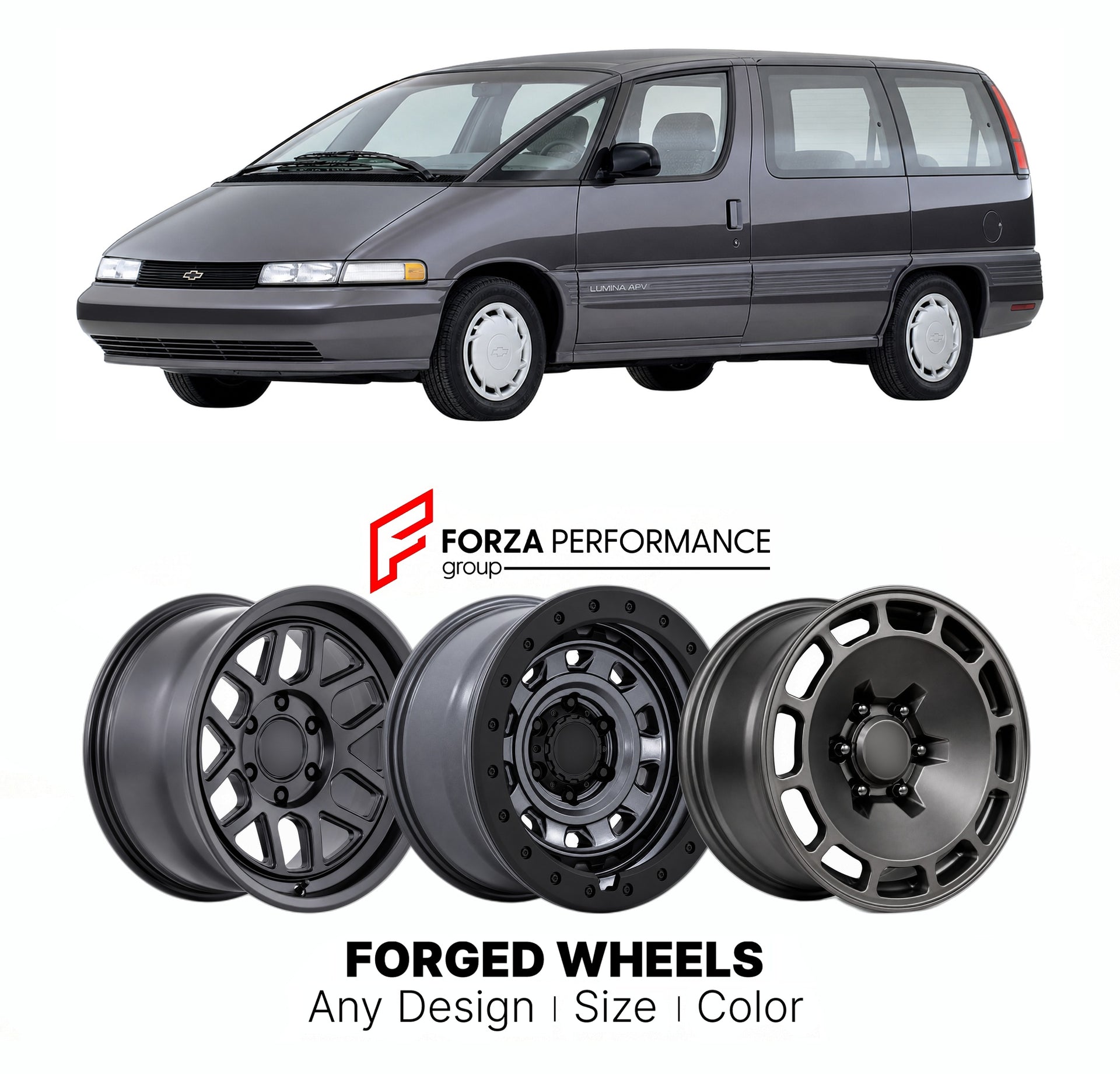 FORGED WHEELS RIMS for CHEVROLET LUMINA APV 1990 - 1996

Custom forged wheels for Chevrolet Lumina APV 1990 - 1996. Made-to-order monoblock, 2-piece and 3-piece rims in custom sizes, offsets, colors and finishes with guaranteed fitment.

We manufacture premium quality forged wheels rims for Chevrolet Lumina APV 1990 - 1996 in any design, size, color.

THIS WHEEL DESIGN CAN BE CUSTOM-MADE FOR YOUR CAR IN ANY SIZE AND COLOR OPTIONS
Available in monoblock, 2-piece, 3-piece, duoblock, beadlock
3D wheel renderin