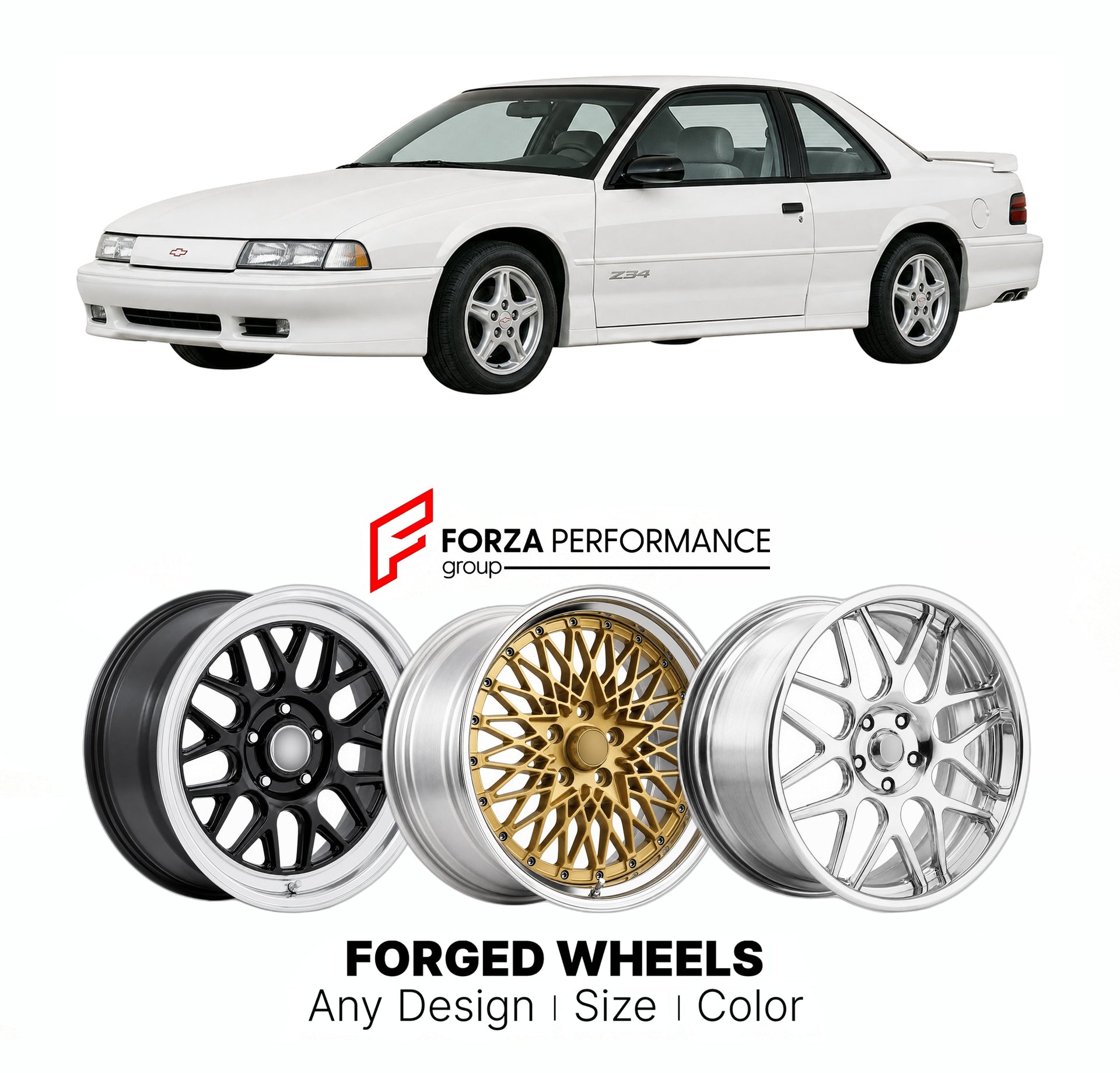 FORGED WHEELS RIMS for CHEVROLET LUMINA Z34 W-BODY SPORT COUPE 1991 - 1994

Custom forged wheels for Chevrolet Lumina Z34 W-Body Sport Coupe 1991 - 1994. Made-to-order monoblock, 2-piece and 3-piece rims in custom sizes, offsets, colors and finishes with guaranteed fitment.

We manufacture premium quality forged wheels rims for Chevrolet Lumina Z34 W-Body Sport Coupe 1991 - 1994 in any design, size, color.

THIS WHEEL DESIGN CAN BE CUSTOM-MADE FOR YOUR CAR IN ANY SIZE AND COLOR OPTIONS
Available in monobloc