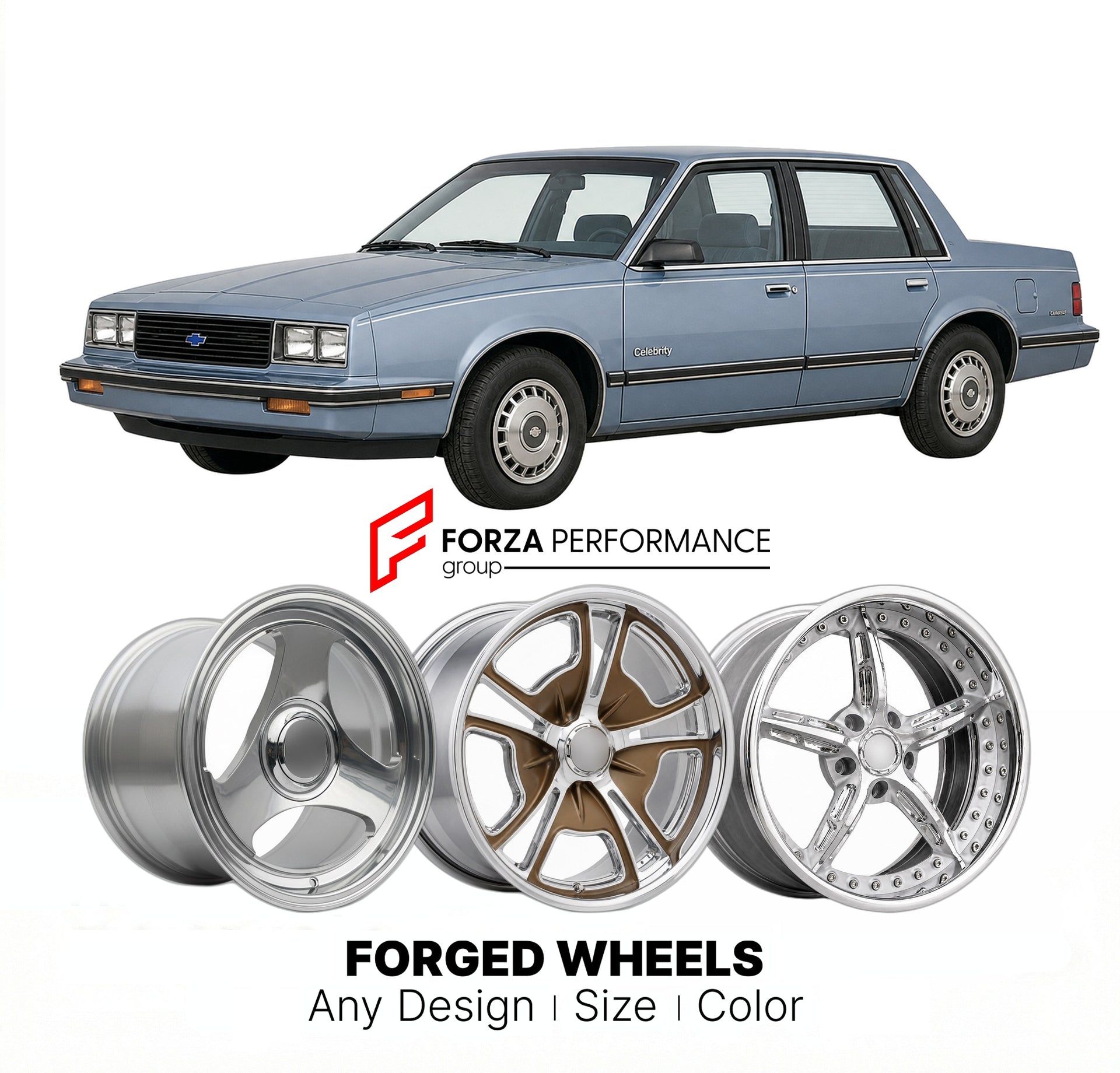 CUSTOM CLASSIC VINTAGE RESTOMOD RETRO OLD SCHOOL FORGED WHEELS RIMS for CHEVROLET MALIBU 1984 - 1990
Custom forged wheels for classic American muscle cars. Ideal for restomod builds, vintage restorations, and show cars. Deep dish and retro styling available.

We manufacture premium quality forged wheels rims for Chevrolet Malibu 1984 - 1990 in any design, size, color.

THIS WHEEL DESIGN CAN BE CUSTOM-MADE FOR YOUR CAR IN ANY SIZE AND COLOR OPTIONS
Available in monoblock, 2-piece, 3-piece, duoblock, beadlock