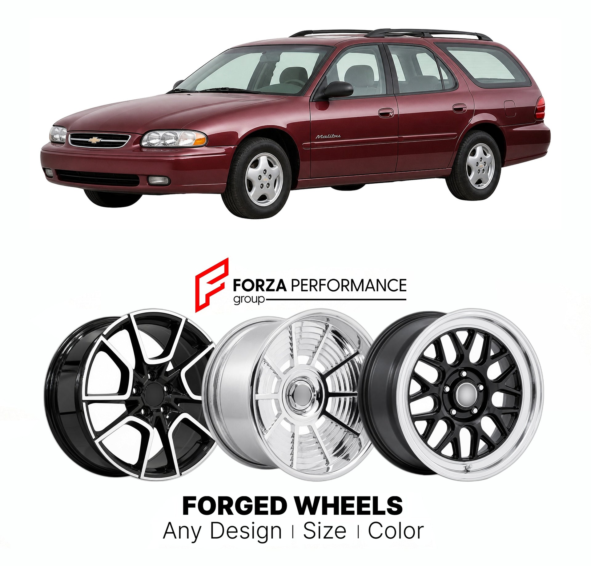 FORGED WHEELS RIMS for CHEVROLET MALIBU MAXX 1997 - 2025

Custom forged wheels for Chevrolet Malibu Maxx 1997 - 2025. Made-to-order monoblock, 2-piece and 3-piece rims in custom sizes, offsets, colors and finishes with guaranteed fitment.

We manufacture premium quality forged wheels rims for Chevrolet Malibu Maxx 1997 - 2025 in any design, size, color.

THIS WHEEL DESIGN CAN BE CUSTOM-MADE FOR YOUR CAR IN ANY SIZE AND COLOR OPTIONS
Available in monoblock, 2-piece, 3-piece, duoblock, beadlock
3D wheel rende