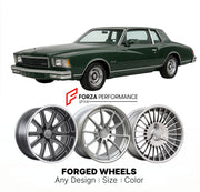 CUSTOM CLASSIC VINTAGE RESTOMOD RETRO OLD SCHOOL FORGED WHEELS RIMS for CHEVROLET MONTE CARLO 1978 - 1980
Custom forged wheels for classic American muscle cars. Ideal for restomod builds, vintage restorations, and show cars. Deep dish and retro styling available.

We manufacture premium quality forged wheels rims for Chevrolet Monte Carlo 1978 - 1980 in any design, size, color.

THIS WHEEL DESIGN CAN BE CUSTOM-MADE FOR YOUR CAR IN ANY SIZE AND COLOR OPTIONS
Available in monoblock, 2-piece, 3-piece, duoblock