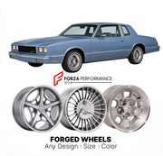 CUSTOM CLASSIC VINTAGE RESTOMOD RETRO OLD SCHOOL FORGED WHEELS RIMS for CHEVROLET MONTE CARLO 1981 - 1988
Custom forged wheels for classic American muscle cars. Ideal for restomod builds, vintage restorations, and show cars. Deep dish and retro styling available.

We manufacture premium quality forged wheels rims for Chevrolet Monte Carlo 1981 - 1988 in any design, size, color.

THIS WHEEL DESIGN CAN BE CUSTOM-MADE FOR YOUR CAR IN ANY SIZE AND COLOR OPTIONS
Available in monoblock, 2-piece, 3-piece, duoblock