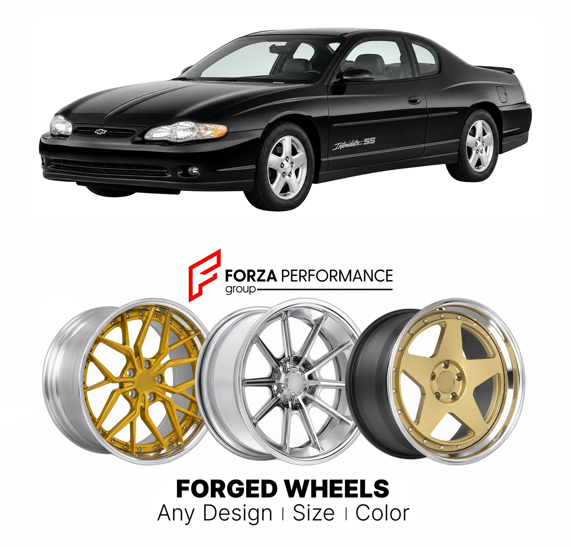 FORGED WHEELS RIMS for CHEVROLET MONTE CARLO INTIMIDATOR SS 2000 - 2007

Custom forged wheels for Chevrolet Monte Carlo Intimidator SS 2000 - 2007. Made-to-order monoblock, 2-piece and 3-piece rims in custom sizes, offsets, colors and finishes with guaranteed fitment.

We manufacture premium quality forged wheels rims for Chevrolet Monte Carlo Intimidator SS 2000 - 2007 in any design, size, color.

THIS WHEEL DESIGN CAN BE CUSTOM-MADE FOR YOUR CAR IN ANY SIZE AND COLOR OPTIONS
Available in monoblock, 2-piec