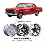 CUSTOM CLASSIC VINTAGE RESTOMOD RETRO OLD SCHOOL FORGED WHEELS RIMS for CHEVROLET NOVA SS 1963 - 1965
Custom forged wheels for classic American muscle cars. Ideal for restomod builds, vintage restorations, and show cars. Deep dish and retro styling available.

We manufacture premium quality forged wheels rims for Chevrolet Nova SS 1963 - 1965 in any design, size, color.

THIS WHEEL DESIGN CAN BE CUSTOM-MADE FOR YOUR CAR IN ANY SIZE AND COLOR OPTIONS
Available in monoblock, 2-piece, 3-piece, duoblock, beadlo