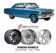 CUSTOM CLASSIC VINTAGE RESTOMOD RETRO OLD SCHOOL FORGED WHEELS RIMS for CHEVROLET NOVA SS 1966 - 1967
Custom forged wheels for classic American muscle cars. Ideal for restomod builds, vintage restorations, and show cars. Deep dish and retro styling available.

We manufacture premium quality forged wheels rims for Chevrolet Nova SS 1966 - 1967 in any design, size, color.

THIS WHEEL DESIGN CAN BE CUSTOM-MADE FOR YOUR CAR IN ANY SIZE AND COLOR OPTIONS
Available in monoblock, 2-piece, 3-piece, duoblock, beadlo