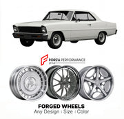 CUSTOM CLASSIC VINTAGE RESTOMOD RETRO OLD SCHOOL FORGED WHEELS RIMS for CHEVROLET NOVA SS 327 1966 - 1967
Custom forged wheels for classic American muscle cars. Ideal for restomod builds, vintage restorations, and show cars. Deep dish and retro styling available.

We manufacture premium quality forged wheels rims for Chevrolet Nova SS 327 1966 - 1967 in any design, size, color.

THIS WHEEL DESIGN CAN BE CUSTOM-MADE FOR YOUR CAR IN ANY SIZE AND COLOR OPTIONS
Available in monoblock, 2-piece, 3-piece, duoblock
