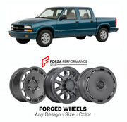 FORGED WHEELS RIMS for CHEVROLET S-10 CREW CAB 1994 - 2004

Custom forged wheels for Chevrolet S-10 Crew Cab 1994 - 2004. Made-to-order monoblock, 2-piece and 3-piece rims in custom sizes, offsets, colors and finishes with guaranteed fitment.

We manufacture premium quality forged wheels rims for Chevrolet S-10 Crew Cab 1994 - 2004 in any design, size, color.

THIS WHEEL DESIGN CAN BE CUSTOM-MADE FOR YOUR CAR IN ANY SIZE AND COLOR OPTIONS
Available in monoblock, 2-piece, 3-piece, duoblock, beadlock
3D wheel