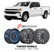 FORGED WHEELS RIMS for CHEVROLET SILVERADO 1500 CUSTOM T1XX 2019 - 2026

Custom forged wheels for Chevrolet Silverado 1500 Custom T1XX 2019 - 2026. Made-to-order monoblock, 2-piece and 3-piece rims in custom sizes, offsets, colors and finishes with guaranteed fitment.

We manufacture premium quality forged wheels rims for Chevrolet Silverado 1500 Custom T1XX 2019 - 2026 in any design, size, color.

THIS WHEEL DESIGN CAN BE CUSTOM-MADE FOR YOUR CAR IN ANY SIZE AND COLOR OPTIONS
Available in monoblock, 2-piec