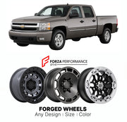 FORGED WHEELS RIMS for CHEVROLET SILVERADO 1500 GMT900 2007 - 2013

Custom forged wheels for Chevrolet Silverado 1500 GMT900 2007 - 2013. Made-to-order monoblock, 2-piece and 3-piece rims in custom sizes, offsets, colors and finishes with guaranteed fitment.

We manufacture premium quality forged wheels rims for Chevrolet Silverado 1500 GMT900 2007 - 2013 in any design, size, color.

THIS WHEEL DESIGN CAN BE CUSTOM-MADE FOR YOUR CAR IN ANY SIZE AND COLOR OPTIONS
Available in monoblock, 2-piece, 3-piece, duo