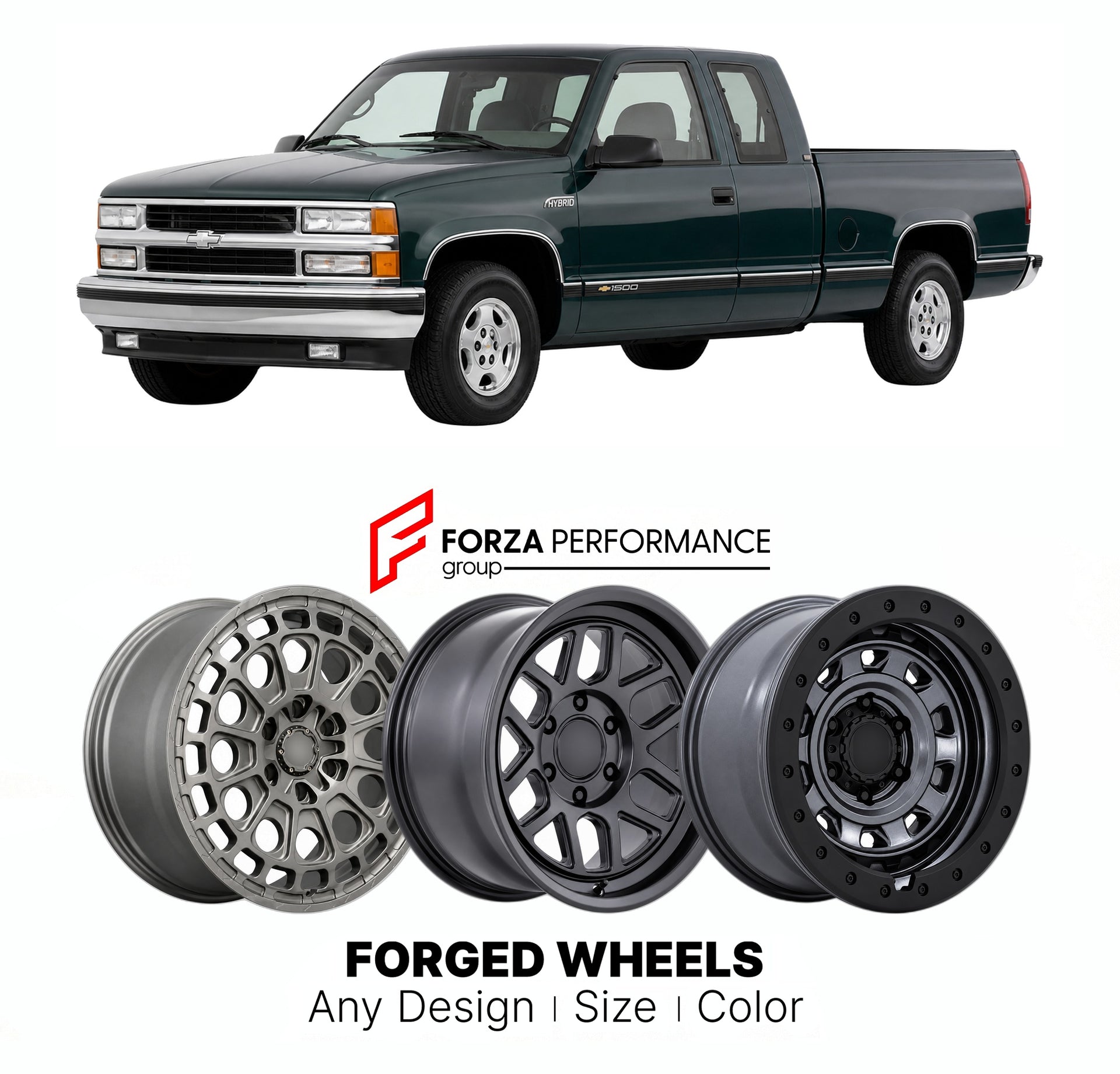 FORGED WHEELS RIMS for CHEVROLET SILVERADO 1500 HYBRID GMT800 1999 - 2007

Custom forged wheels for Chevrolet Silverado 1500 Hybrid GMT800 1999 - 2007. Made-to-order monoblock, 2-piece and 3-piece rims in custom sizes, offsets, colors and finishes with guaranteed fitment.

We manufacture premium quality forged wheels rims for Chevrolet Silverado 1500 Hybrid GMT800 1999 - 2007 in any design, size, color.

THIS WHEEL DESIGN CAN BE CUSTOM-MADE FOR YOUR CAR IN ANY SIZE AND COLOR OPTIONS
Available in monoblock, 