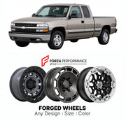 FORGED WHEELS RIMS for CHEVROLET SILVERADO 1500 VORTECMAX GMT800 1999 - 2007

Custom forged wheels for Chevrolet Silverado 1500 VortecMAX GMT800 1999 - 2007. Made-to-order monoblock, 2-piece and 3-piece rims in custom sizes, offsets, colors and finishes with guaranteed fitment.

We manufacture premium quality forged wheels rims for Chevrolet Silverado 1500 VortecMAX GMT800 1999 - 2007 in any design, size, color.

THIS WHEEL DESIGN CAN BE CUSTOM-MADE FOR YOUR CAR IN ANY SIZE AND COLOR OPTIONS
Available in mo