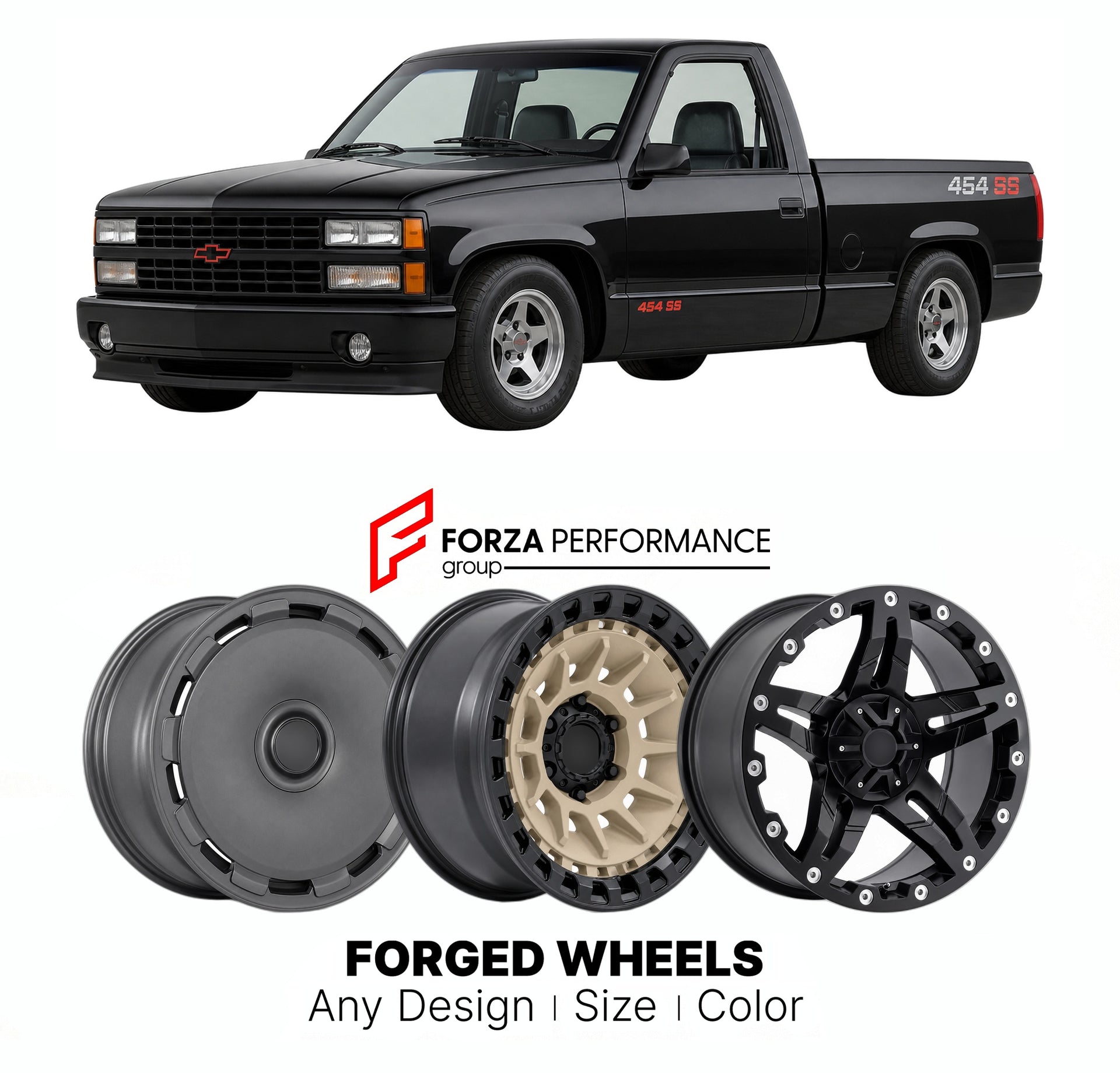 FORGED WHEELS RIMS for CHEVROLET SILVERADO 454 SS GMT400 1990 - 1993

Custom forged wheels for Chevrolet Silverado 454 SS GMT400 1990 - 1993. Made-to-order monoblock, 2-piece and 3-piece rims in custom sizes, offsets, colors and finishes with guaranteed fitment.

We manufacture premium quality forged wheels rims for Chevrolet Silverado 454 SS GMT400 1990 - 1993 in any design, size, color.

THIS WHEEL DESIGN CAN BE CUSTOM-MADE FOR YOUR CAR IN ANY SIZE AND COLOR OPTIONS
Available in monoblock, 2-piece, 3-piec