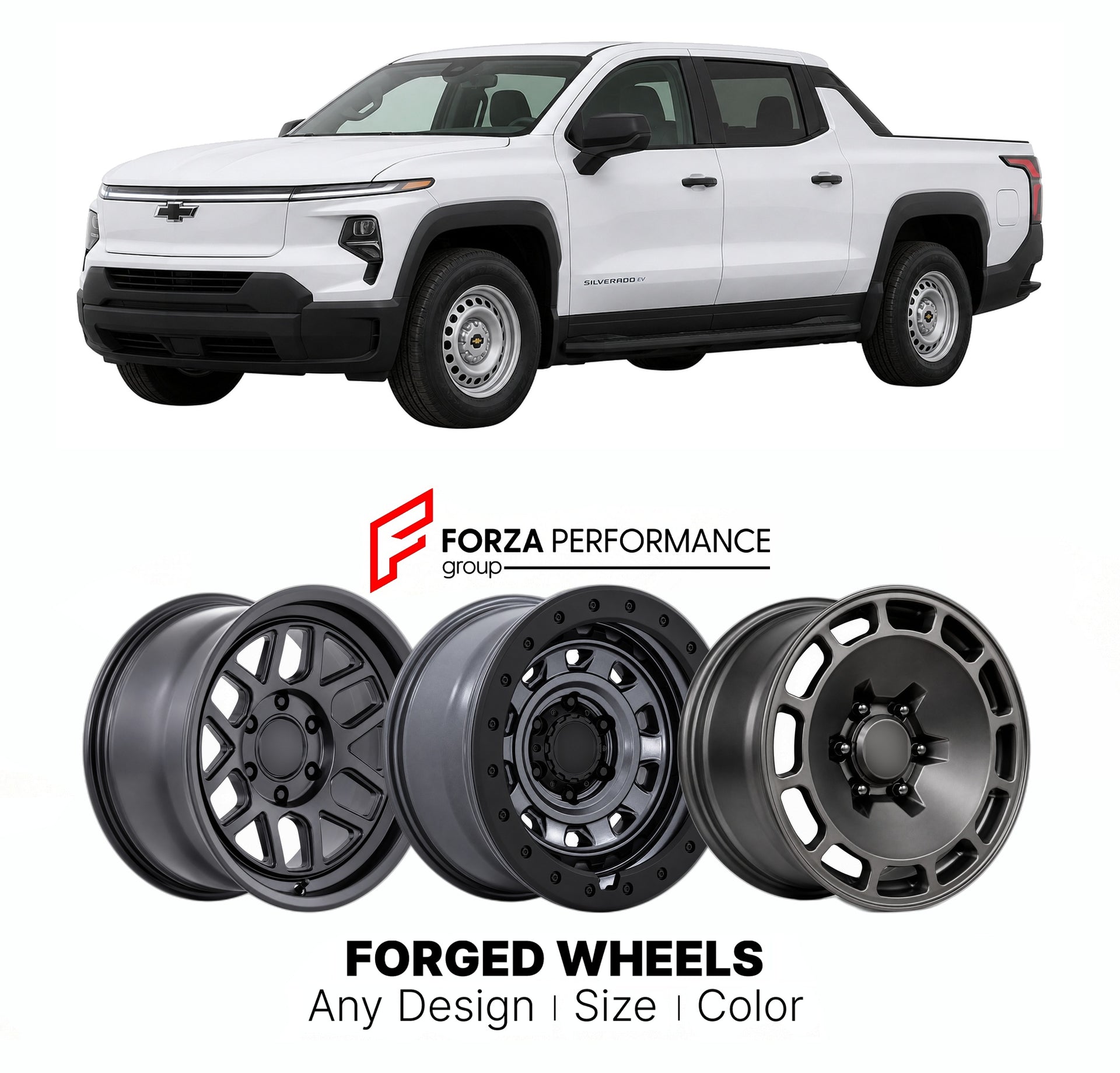 FORGED WHEELS RIMS for CHEVROLET SILVERADO EV WT 2024+

Custom forged wheels for Chevrolet Silverado EV WT 2024+. Made-to-order monoblock, 2-piece and 3-piece rims in custom sizes, offsets, colors and finishes with guaranteed fitment.

We manufacture premium quality forged wheels rims for Chevrolet Silverado EV WT 2024+ in any design, size, color.

THIS WHEEL DESIGN CAN BE CUSTOM-MADE FOR YOUR CAR IN ANY SIZE AND COLOR OPTIONS
Available in monoblock, 2-piece, 3-piece, duoblock, beadlock
3D wheel renderings 