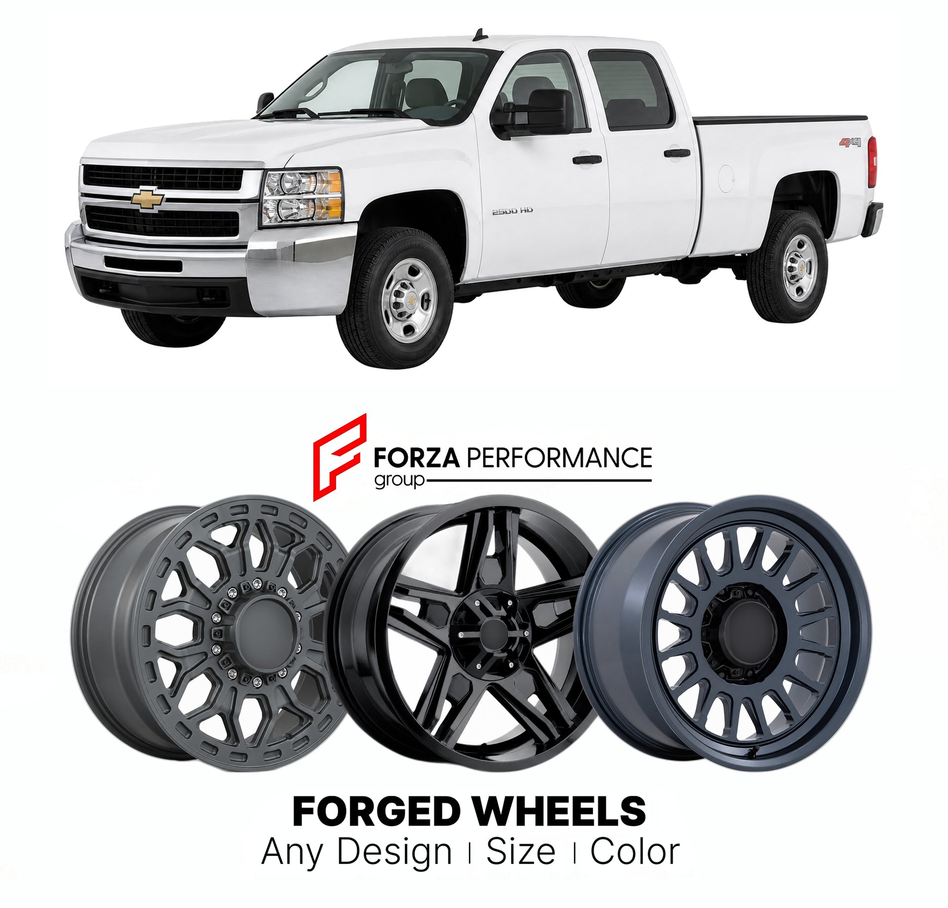 FORGED WHEELS RIMS for CHEVROLET SILVERADO HD 2007 - 2014

Custom forged wheels for Chevrolet Silverado HD 2007 - 2014. Made-to-order monoblock, 2-piece and 3-piece rims in custom sizes, offsets, colors and finishes with guaranteed fitment.

We manufacture premium quality forged wheels rims for Chevrolet Silverado HD 2007 - 2014 in any design, size, color.

THIS WHEEL DESIGN CAN BE CUSTOM-MADE FOR YOUR CAR IN ANY SIZE AND COLOR OPTIONS
Available in monoblock, 2-piece, 3-piece, duoblock, beadlock
3D wheel re