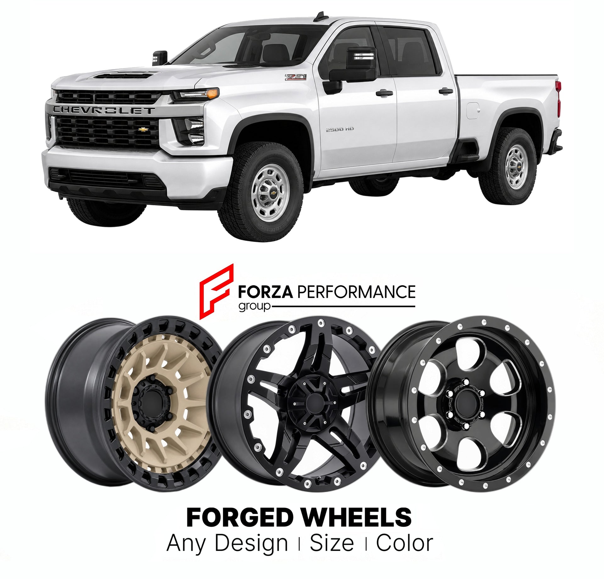 FORGED WHEELS RIMS for CHEVROLET SILVERADO HD 2020+

Custom forged wheels for Chevrolet Silverado HD 2020+. Made-to-order monoblock, 2-piece and 3-piece rims in custom sizes, offsets, colors and finishes with guaranteed fitment.

We manufacture premium quality forged wheels rims for Chevrolet Silverado HD 2020+ in any design, size, color.

THIS WHEEL DESIGN CAN BE CUSTOM-MADE FOR YOUR CAR IN ANY SIZE AND COLOR OPTIONS
Available in monoblock, 2-piece, 3-piece, duoblock, beadlock
3D wheel renderings are provi