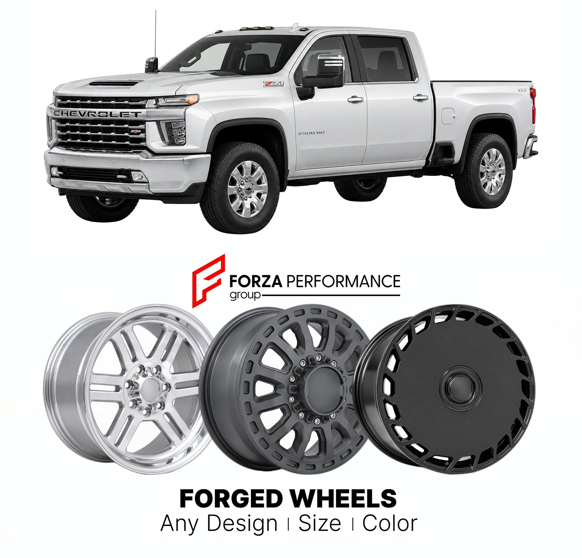 FORGED WHEELS RIMS for CHEVROLET SILVERADO HD 2500HD LTZ T1XX 2020 - 2026

Custom forged wheels for Chevrolet Silverado HD 2500HD LTZ T1XX 2020 - 2026. Made-to-order monoblock, 2-piece and 3-piece rims in custom sizes, offsets, colors and finishes with guaranteed fitment.

We manufacture premium quality forged wheels rims for Chevrolet Silverado HD 2500HD LTZ T1XX 2020 - 2026 in any design, size, color.

THIS WHEEL DESIGN CAN BE CUSTOM-MADE FOR YOUR CAR IN ANY SIZE AND COLOR OPTIONS
Available in monoblock, 