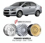 FORGED WHEELS RIMS for CHEVROLET SONIC 2012 - 2020

Custom forged wheels for Chevrolet Sonic 2012 - 2020. Made-to-order monoblock, 2-piece and 3-piece rims in custom sizes, offsets, colors and finishes with guaranteed fitment.

We manufacture premium quality forged wheels rims for Chevrolet Sonic 2012 - 2020 in any design, size, color.

THIS WHEEL DESIGN CAN BE CUSTOM-MADE FOR YOUR CAR IN ANY SIZE AND COLOR OPTIONS
Available in monoblock, 2-piece, 3-piece, duoblock, beadlock
3D wheel renderings are provided