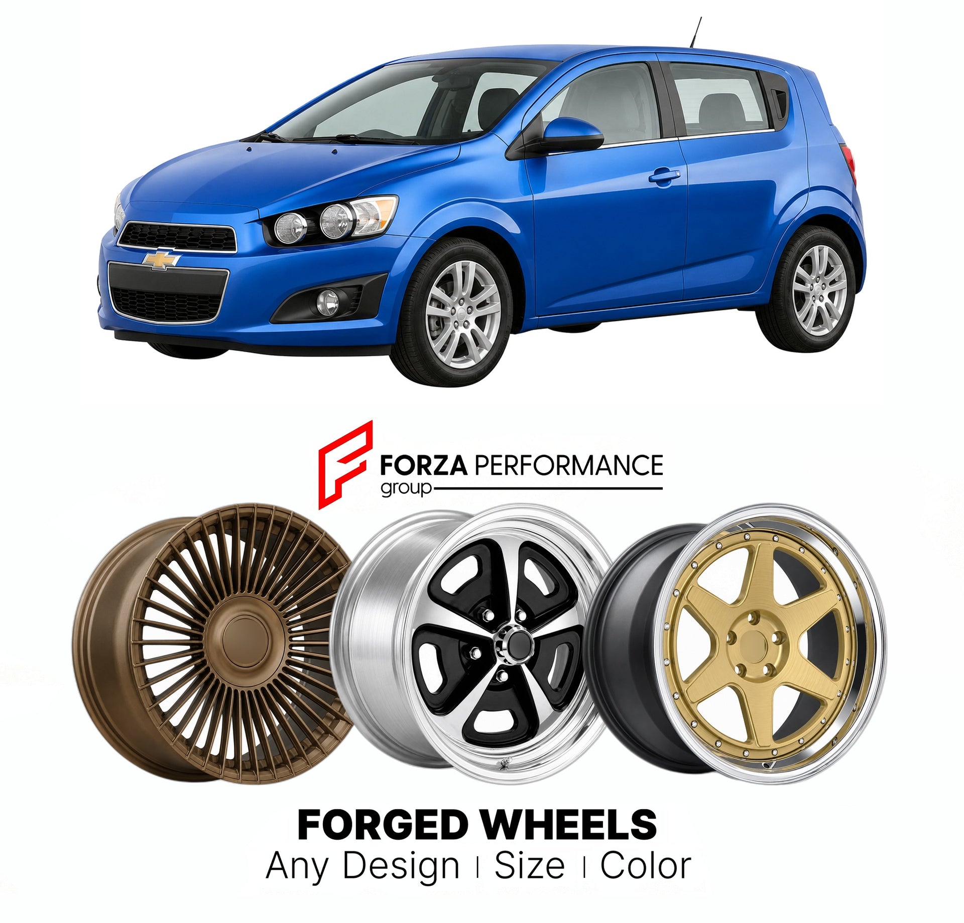 FORGED WHEELS RIMS for CHEVROLET SONIC HATCHBACK 2012 - 2020

Custom forged wheels for Chevrolet Sonic Hatchback 2012 - 2020. Made-to-order monoblock, 2-piece and 3-piece rims in custom sizes, offsets, colors and finishes with guaranteed fitment.

We manufacture premium quality forged wheels rims for Chevrolet Sonic Hatchback 2012 - 2020 in any design, size, color.

THIS WHEEL DESIGN CAN BE CUSTOM-MADE FOR YOUR CAR IN ANY SIZE AND COLOR OPTIONS
Available in monoblock, 2-piece, 3-piece, duoblock, beadlock
3D