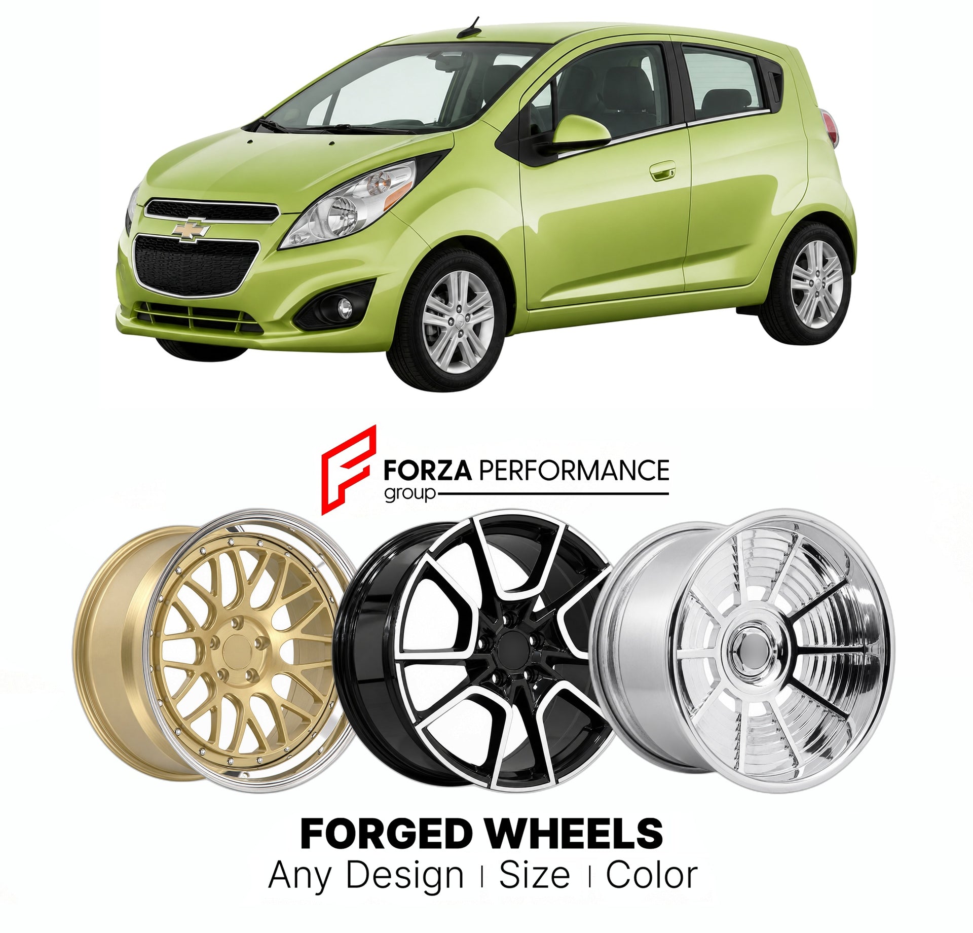 FORGED WHEELS RIMS for CHEVROLET SPARK LT M300 M400 2013 - 2022

Custom forged wheels for Chevrolet Spark LT M300 M400 2013 - 2022. Made-to-order monoblock, 2-piece and 3-piece rims in custom sizes, offsets, colors and finishes with guaranteed fitment.

We manufacture premium quality forged wheels rims for Chevrolet Spark LT M300 M400 2013 - 2022 in any design, size, color.

THIS WHEEL DESIGN CAN BE CUSTOM-MADE FOR YOUR CAR IN ANY SIZE AND COLOR OPTIONS
Available in monoblock, 2-piece, 3-piece, duoblock, be