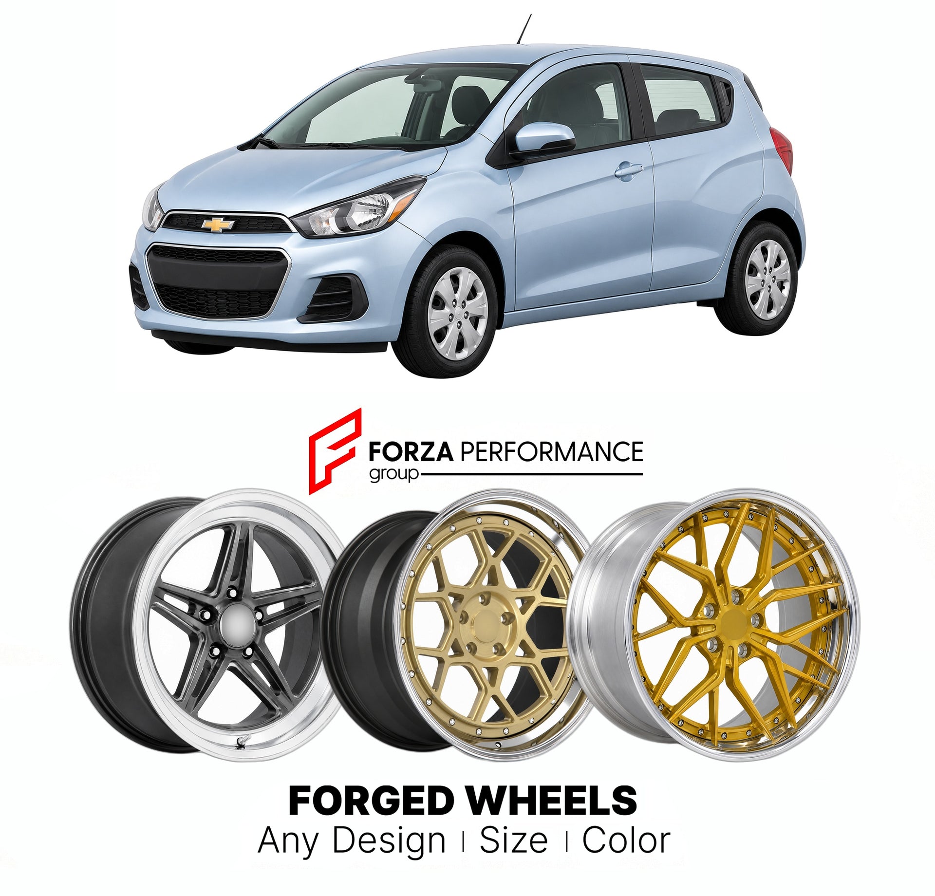 FORGED WHEELS RIMS for CHEVROLET SPARK M300 2013 - 2015

Custom forged wheels for Chevrolet Spark M300 2013 - 2015. Made-to-order monoblock, 2-piece and 3-piece rims in custom sizes, offsets, colors and finishes with guaranteed fitment.

We manufacture premium quality forged wheels rims for Chevrolet Spark M300 2013 - 2015 in any design, size, color.

THIS WHEEL DESIGN CAN BE CUSTOM-MADE FOR YOUR CAR IN ANY SIZE AND COLOR OPTIONS
Available in monoblock, 2-piece, 3-piece, duoblock, beadlock
3D wheel renderin
