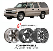 FORGED WHEELS RIMS for CHEVROLET SUBURBAN 1500 GMT800 2000 - 2006

Custom forged wheels for Chevrolet Suburban 1500 GMT800 2000 - 2006. Made-to-order monoblock, 2-piece and 3-piece rims in custom sizes, offsets, colors and finishes with guaranteed fitment.

We manufacture premium quality forged wheels rims for Chevrolet Suburban 1500 GMT800 2000 - 2006 in any design, size, color.

THIS WHEEL DESIGN CAN BE CUSTOM-MADE FOR YOUR CAR IN ANY SIZE AND COLOR OPTIONS
Available in monoblock, 2-piece, 3-piece, duoblo