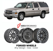 FORGED WHEELS RIMS for CHEVROLET SUBURBAN GMT800 2000 - 2006

Custom forged wheels for Chevrolet Suburban GMT800 2000 - 2006. Made-to-order monoblock, 2-piece and 3-piece rims in custom sizes, offsets, colors and finishes with guaranteed fitment.

We manufacture premium quality forged wheels rims for Chevrolet Suburban GMT800 2000 - 2006 in any design, size, color.

THIS WHEEL DESIGN CAN BE CUSTOM-MADE FOR YOUR CAR IN ANY SIZE AND COLOR OPTIONS
Available in monoblock, 2-piece, 3-piece, duoblock, beadlock
3D