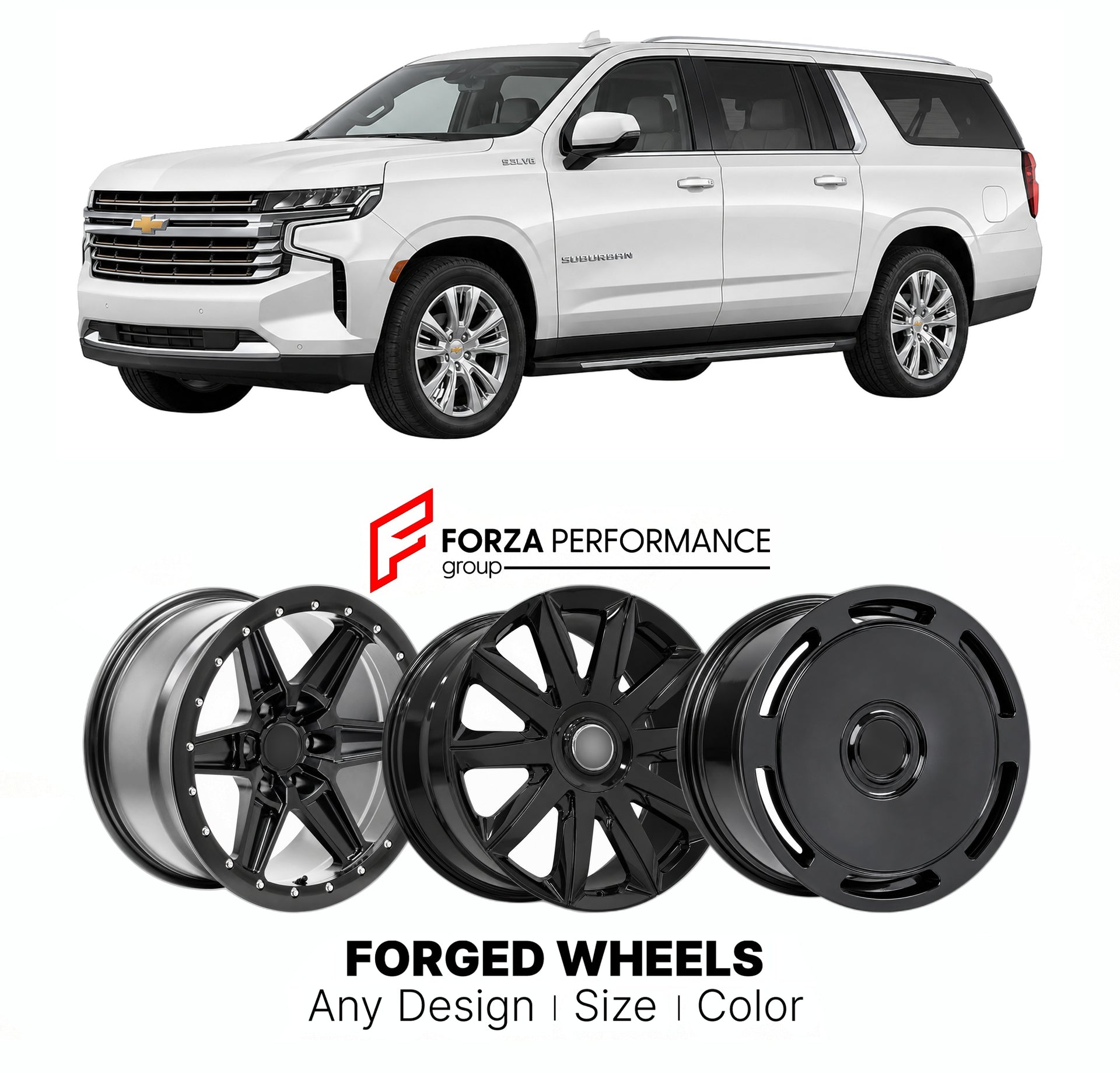 FORGED WHEELS RIMS for CHEVROLET SUBURBAN PREMIER T1YC 2021+

Custom forged wheels for Chevrolet Suburban Premier T1YC 2021+. Made-to-order monoblock, 2-piece and 3-piece rims in custom sizes, offsets, colors and finishes with guaranteed fitment.

We manufacture premium quality forged wheels rims for Chevrolet Suburban Premier T1YC 2021+ in any design, size, color.

THIS WHEEL DESIGN CAN BE CUSTOM-MADE FOR YOUR CAR IN ANY SIZE AND COLOR OPTIONS
Available in monoblock, 2-piece, 3-piece, duoblock, beadlock
3D