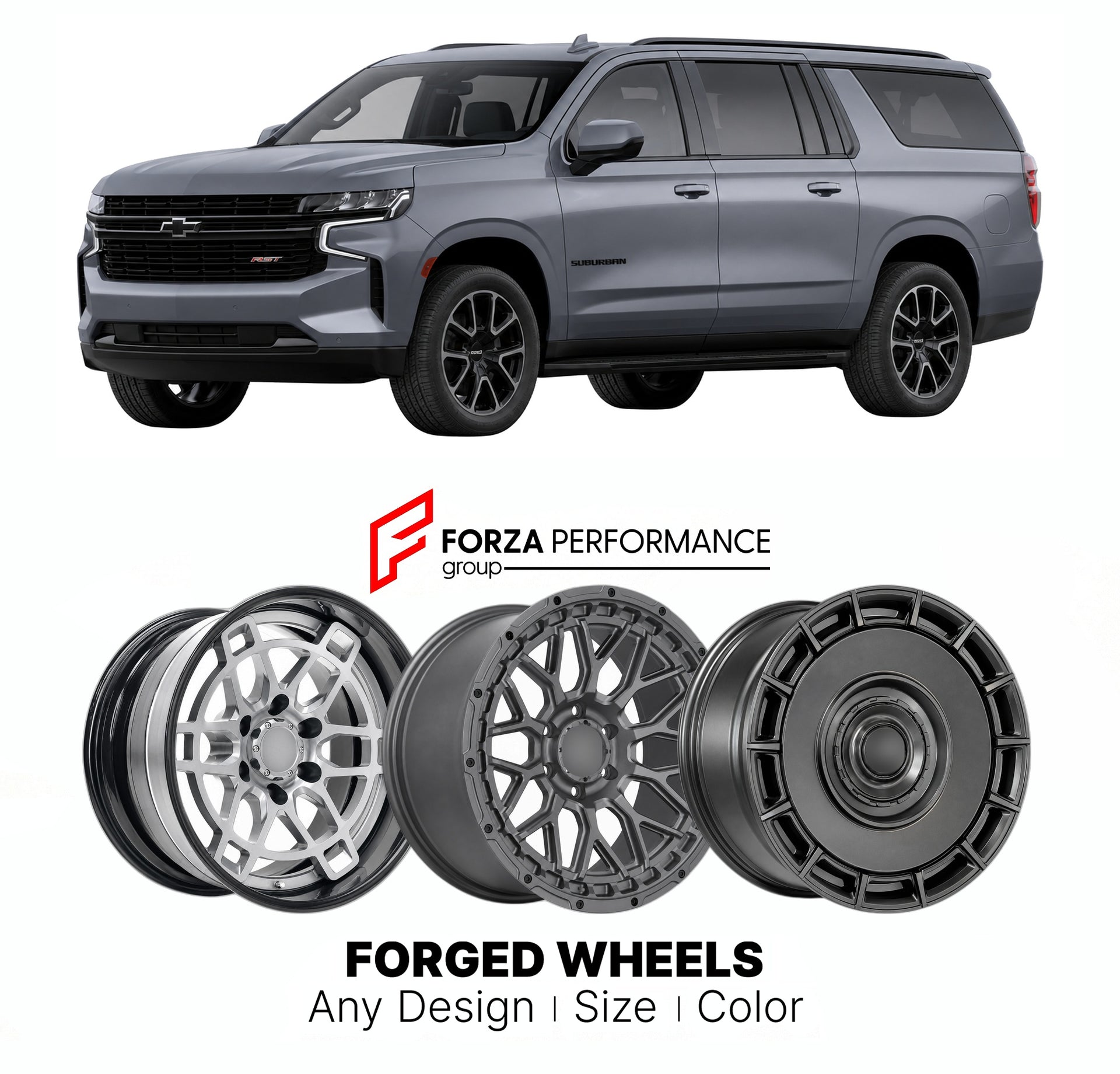 FORGED WHEELS RIMS for CHEVROLET SUBURBAN RST T1YC 2021+

Custom forged wheels for Chevrolet Suburban RST T1YC 2021+. Made-to-order monoblock, 2-piece and 3-piece rims in custom sizes, offsets, colors and finishes with guaranteed fitment.

We manufacture premium quality forged wheels rims for Chevrolet Suburban RST T1YC 2021+ in any design, size, color.

THIS WHEEL DESIGN CAN BE CUSTOM-MADE FOR YOUR CAR IN ANY SIZE AND COLOR OPTIONS
Available in monoblock, 2-piece, 3-piece, duoblock, beadlock
3D wheel rende