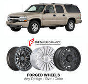 FORGED WHEELS RIMS for CHEVROLET SUBURBAN Z71 GMT800 2000 - 2006

Custom forged wheels for Chevrolet Suburban Z71 GMT800 2000 - 2006. Made-to-order monoblock, 2-piece and 3-piece rims in custom sizes, offsets, colors and finishes with guaranteed fitment.

We manufacture premium quality forged wheels rims for Chevrolet Suburban Z71 GMT800 2000 - 2006 in any design, size, color.

THIS WHEEL DESIGN CAN BE CUSTOM-MADE FOR YOUR CAR IN ANY SIZE AND COLOR OPTIONS
Available in monoblock, 2-piece, 3-piece, duoblock,