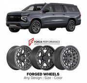 FORGED WHEELS RIMS for CHEVROLET SUBURBAN Z71 T1YC 2021+

Custom forged wheels for Chevrolet Suburban Z71 T1YC 2021+. Made-to-order monoblock, 2-piece and 3-piece rims in custom sizes, offsets, colors and finishes with guaranteed fitment.

We manufacture premium quality forged wheels rims for Chevrolet Suburban Z71 T1YC 2021+ in any design, size, color.

THIS WHEEL DESIGN CAN BE CUSTOM-MADE FOR YOUR CAR IN ANY SIZE AND COLOR OPTIONS
Available in monoblock, 2-piece, 3-piece, duoblock, beadlock
3D wheel rende