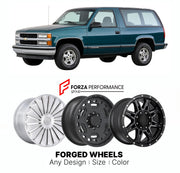 FORGED WHEELS RIMS for CHEVROLET TAHOE 2-DOOR GMT400 1995 - 1999

Custom forged wheels for Chevrolet Tahoe 2-Door GMT400 1995 - 1999. Made-to-order monoblock, 2-piece and 3-piece rims in custom sizes, offsets, colors and finishes with guaranteed fitment.

We manufacture premium quality forged wheels rims for Chevrolet Tahoe 2-Door GMT400 1995 - 1999 in any design, size, color.

THIS WHEEL DESIGN CAN BE CUSTOM-MADE FOR YOUR CAR IN ANY SIZE AND COLOR OPTIONS
Available in monoblock, 2-piece, 3-piece, duoblock,