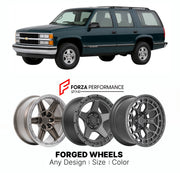 FORGED WHEELS RIMS for CHEVROLET TAHOE 4-DOOR GMT400 1995 - 1999

Custom forged wheels for Chevrolet Tahoe 4-Door GMT400 1995 - 1999. Made-to-order monoblock, 2-piece and 3-piece rims in custom sizes, offsets, colors and finishes with guaranteed fitment.

We manufacture premium quality forged wheels rims for Chevrolet Tahoe 4-Door GMT400 1995 - 1999 in any design, size, color.

THIS WHEEL DESIGN CAN BE CUSTOM-MADE FOR YOUR CAR IN ANY SIZE AND COLOR OPTIONS
Available in monoblock, 2-piece, 3-piece, duoblock,