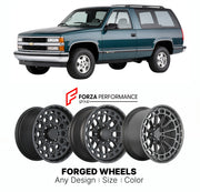 FORGED WHEELS RIMS for CHEVROLET TAHOE GMT400 1995 - 1999

Custom forged wheels for Chevrolet Tahoe GMT400 1995 - 1999. Made-to-order monoblock, 2-piece and 3-piece rims in custom sizes, offsets, colors and finishes with guaranteed fitment.

We manufacture premium quality forged wheels rims for Chevrolet Tahoe GMT400 1995 - 1999 in any design, size, color.

THIS WHEEL DESIGN CAN BE CUSTOM-MADE FOR YOUR CAR IN ANY SIZE AND COLOR OPTIONS
Available in monoblock, 2-piece, 3-piece, duoblock, beadlock
3D wheel re