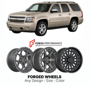 FORGED WHEELS RIMS for CHEVROLET TAHOE LTZ GMT900 2007 - 2014

Custom forged wheels for Chevrolet Tahoe LTZ GMT900 2007 - 2014. Made-to-order monoblock, 2-piece and 3-piece rims in custom sizes, offsets, colors and finishes with guaranteed fitment.

We manufacture premium quality forged wheels rims for Chevrolet Tahoe LTZ GMT900 2007 - 2014 in any design, size, color.

THIS WHEEL DESIGN CAN BE CUSTOM-MADE FOR YOUR CAR IN ANY SIZE AND COLOR OPTIONS
Available in monoblock, 2-piece, 3-piece, duoblock, beadlock