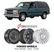 FORGED WHEELS RIMS for CHEVROLET TAHOE LT GMT400 1995 - 1999

Custom forged wheels for Chevrolet Tahoe LT GMT400 1995 - 1999. Made-to-order monoblock, 2-piece and 3-piece rims in custom sizes, offsets, colors and finishes with guaranteed fitment.

We manufacture premium quality forged wheels rims for Chevrolet Tahoe LT GMT400 1995 - 1999 in any design, size, color.

THIS WHEEL DESIGN CAN BE CUSTOM-MADE FOR YOUR CAR IN ANY SIZE AND COLOR OPTIONS
Available in monoblock, 2-piece, 3-piece, duoblock, beadlock
3D