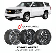 FORGED WHEELS RIMS for CHEVROLET TAHOE LT K2UC 2015 - 2020

Custom forged wheels for Chevrolet Tahoe LT K2UC 2015 - 2020. Made-to-order monoblock, 2-piece and 3-piece rims in custom sizes, offsets, colors and finishes with guaranteed fitment.

We manufacture premium quality forged wheels rims for Chevrolet Tahoe LT K2UC 2015 - 2020 in any design, size, color.

THIS WHEEL DESIGN CAN BE CUSTOM-MADE FOR YOUR CAR IN ANY SIZE AND COLOR OPTIONS
Available in monoblock, 2-piece, 3-piece, duoblock, beadlock
3D wheel