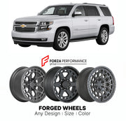 FORGED WHEELS RIMS for CHEVROLET TAHOE PREMIER K2UC 2015 - 2020

Custom forged wheels for Chevrolet Tahoe Premier K2UC 2015 - 2020. Made-to-order monoblock, 2-piece and 3-piece rims in custom sizes, offsets, colors and finishes with guaranteed fitment.

We manufacture premium quality forged wheels rims for Chevrolet Tahoe Premier K2UC 2015 - 2020 in any design, size, color.

THIS WHEEL DESIGN CAN BE CUSTOM-MADE FOR YOUR CAR IN ANY SIZE AND COLOR OPTIONS
Available in monoblock, 2-piece, 3-piece, duoblock, be