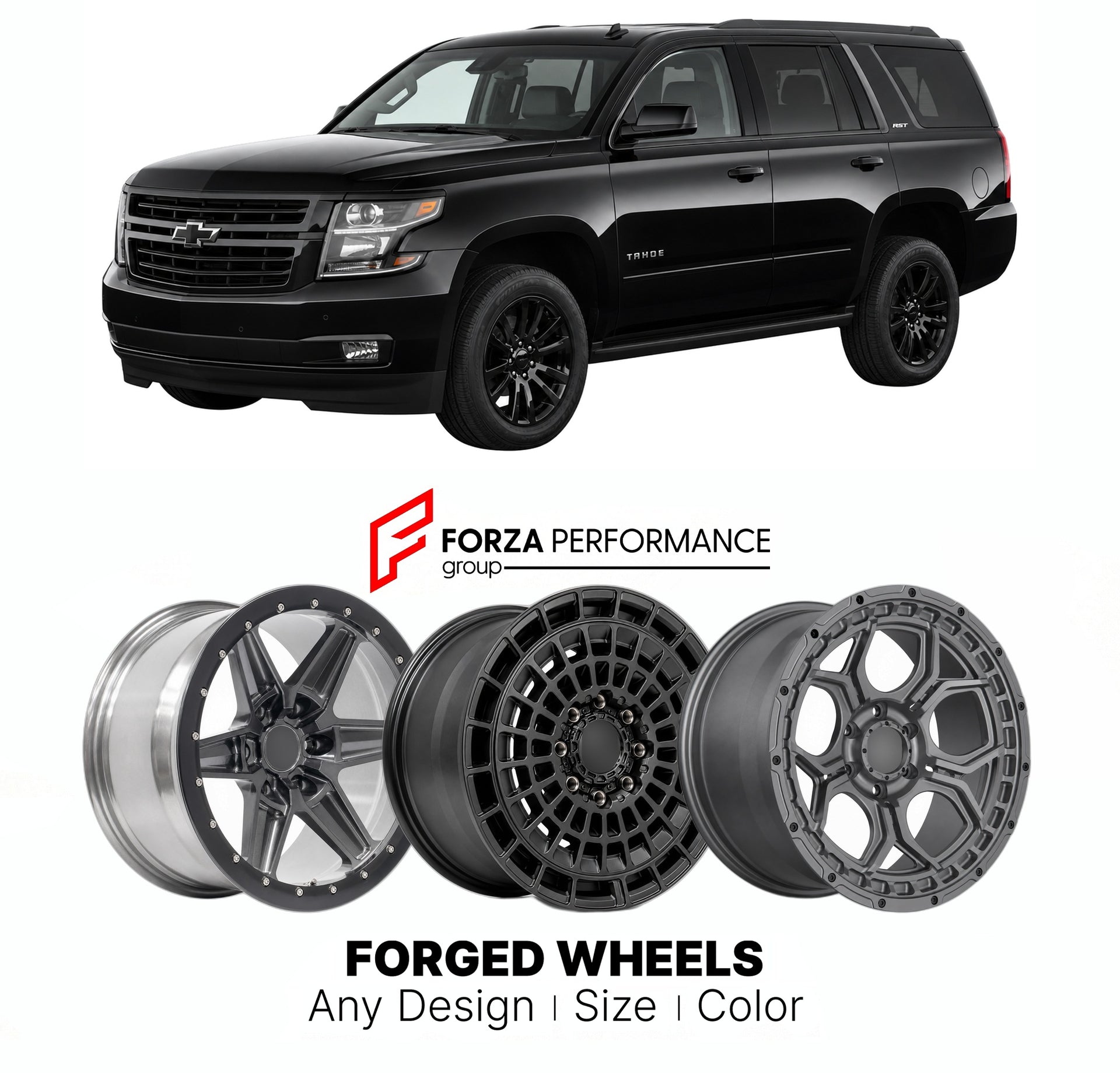 FORGED WHEELS RIMS for CHEVROLET TAHOE RST K2UC 2015 - 2020

Custom forged wheels for Chevrolet Tahoe RST K2UC 2015 - 2020. Made-to-order monoblock, 2-piece and 3-piece rims in custom sizes, offsets, colors and finishes with guaranteed fitment.

We manufacture premium quality forged wheels rims for Chevrolet Tahoe RST K2UC 2015 - 2020 in any design, size, color.

THIS WHEEL DESIGN CAN BE CUSTOM-MADE FOR YOUR CAR IN ANY SIZE AND COLOR OPTIONS
Available in monoblock, 2-piece, 3-piece, duoblock, beadlock
3D wh