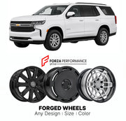 FORGED WHEELS RIMS for CHEVROLET TAHOE T1XX 2021+

Custom forged wheels for Chevrolet Tahoe T1XX 2021+. Made-to-order monoblock, 2-piece and 3-piece rims in custom sizes, offsets, colors and finishes with guaranteed fitment.

We manufacture premium quality forged wheels rims for Chevrolet Tahoe T1XX 2021+ in any design, size, color.

THIS WHEEL DESIGN CAN BE CUSTOM-MADE FOR YOUR CAR IN ANY SIZE AND COLOR OPTIONS
Available in monoblock, 2-piece, 3-piece, duoblock, beadlock
3D wheel renderings are provided ac