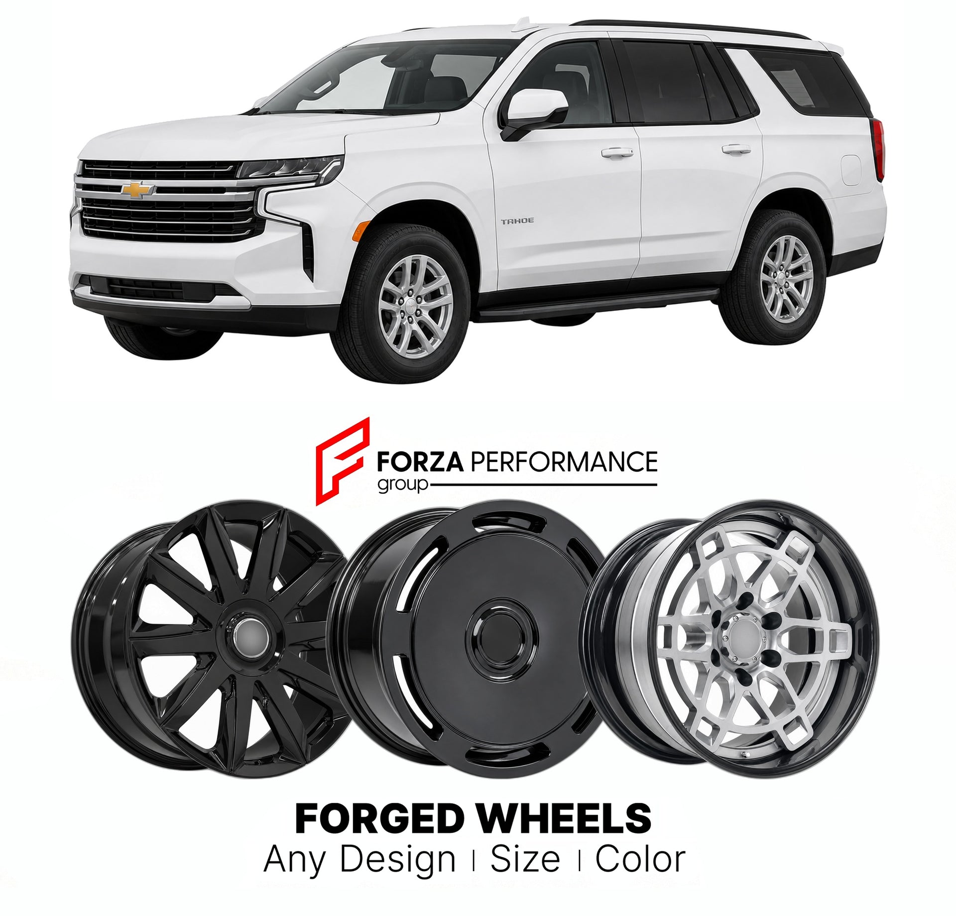 FORGED WHEELS RIMS for CHEVROLET TAHOE T1XX 2021+

Custom forged wheels for Chevrolet Tahoe T1XX 2021+. Made-to-order monoblock, 2-piece and 3-piece rims in custom sizes, offsets, colors and finishes with guaranteed fitment.

We manufacture premium quality forged wheels rims for Chevrolet Tahoe T1XX 2021+ in any design, size, color.

THIS WHEEL DESIGN CAN BE CUSTOM-MADE FOR YOUR CAR IN ANY SIZE AND COLOR OPTIONS
Available in monoblock, 2-piece, 3-piece, duoblock, beadlock
3D wheel renderings are provided ac