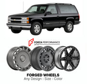 FORGED WHEELS RIMS for CHEVROLET TAHOE Z71 GMT400 1995 - 1999

Custom forged wheels for Chevrolet Tahoe Z71 GMT400 1995 - 1999. Made-to-order monoblock, 2-piece and 3-piece rims in custom sizes, offsets, colors and finishes with guaranteed fitment.

We manufacture premium quality forged wheels rims for Chevrolet Tahoe Z71 GMT400 1995 - 1999 in any design, size, color.

THIS WHEEL DESIGN CAN BE CUSTOM-MADE FOR YOUR CAR IN ANY SIZE AND COLOR OPTIONS
Available in monoblock, 2-piece, 3-piece, duoblock, beadlock