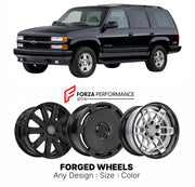 FORGED WHEELS RIMS for CHEVROLET TAHOE Z71 GMT800 2000 - 2006

Custom forged wheels for Chevrolet Tahoe Z71 GMT800 2000 - 2006. Made-to-order monoblock, 2-piece and 3-piece rims in custom sizes, offsets, colors and finishes with guaranteed fitment.

We manufacture premium quality forged wheels rims for Chevrolet Tahoe Z71 GMT800 2000 - 2006 in any design, size, color.

THIS WHEEL DESIGN CAN BE CUSTOM-MADE FOR YOUR CAR IN ANY SIZE AND COLOR OPTIONS
Available in monoblock, 2-piece, 3-piece, duoblock, beadlock