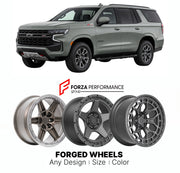 FORGED WHEELS RIMS for CHEVROLET TAHOE Z71 T1UC 2021+

Custom forged wheels for Chevrolet Tahoe Z71 T1UC 2021+. Made-to-order monoblock, 2-piece and 3-piece rims in custom sizes, offsets, colors and finishes with guaranteed fitment.

We manufacture premium quality forged wheels rims for Chevrolet Tahoe Z71 T1UC 2021+ in any design, size, color.

THIS WHEEL DESIGN CAN BE CUSTOM-MADE FOR YOUR CAR IN ANY SIZE AND COLOR OPTIONS
Available in monoblock, 2-piece, 3-piece, duoblock, beadlock
3D wheel renderings are