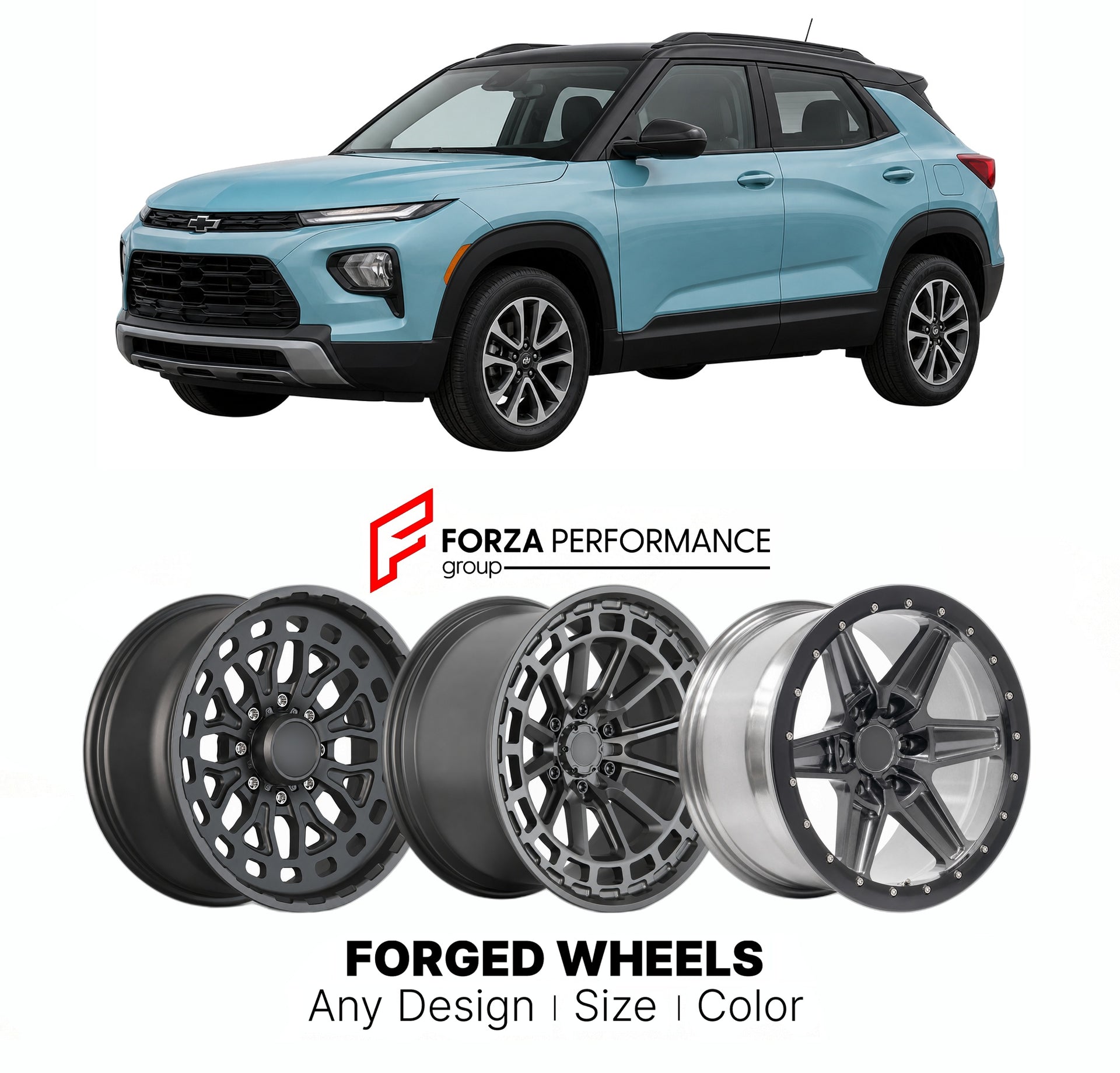 FORGED WHEELS RIMS for CHEVROLET TRAILBLAZER CROSSOVER 2021+

Custom forged wheels for Chevrolet Trailblazer Crossover 2021+. Made-to-order monoblock, 2-piece and 3-piece rims in custom sizes, offsets, colors and finishes with guaranteed fitment.

We manufacture premium quality forged wheels rims for Chevrolet Trailblazer Crossover 2021+ in any design, size, color.

THIS WHEEL DESIGN CAN BE CUSTOM-MADE FOR YOUR CAR IN ANY SIZE AND COLOR OPTIONS
Available in monoblock, 2-piece, 3-piece, duoblock, beadlock
3D