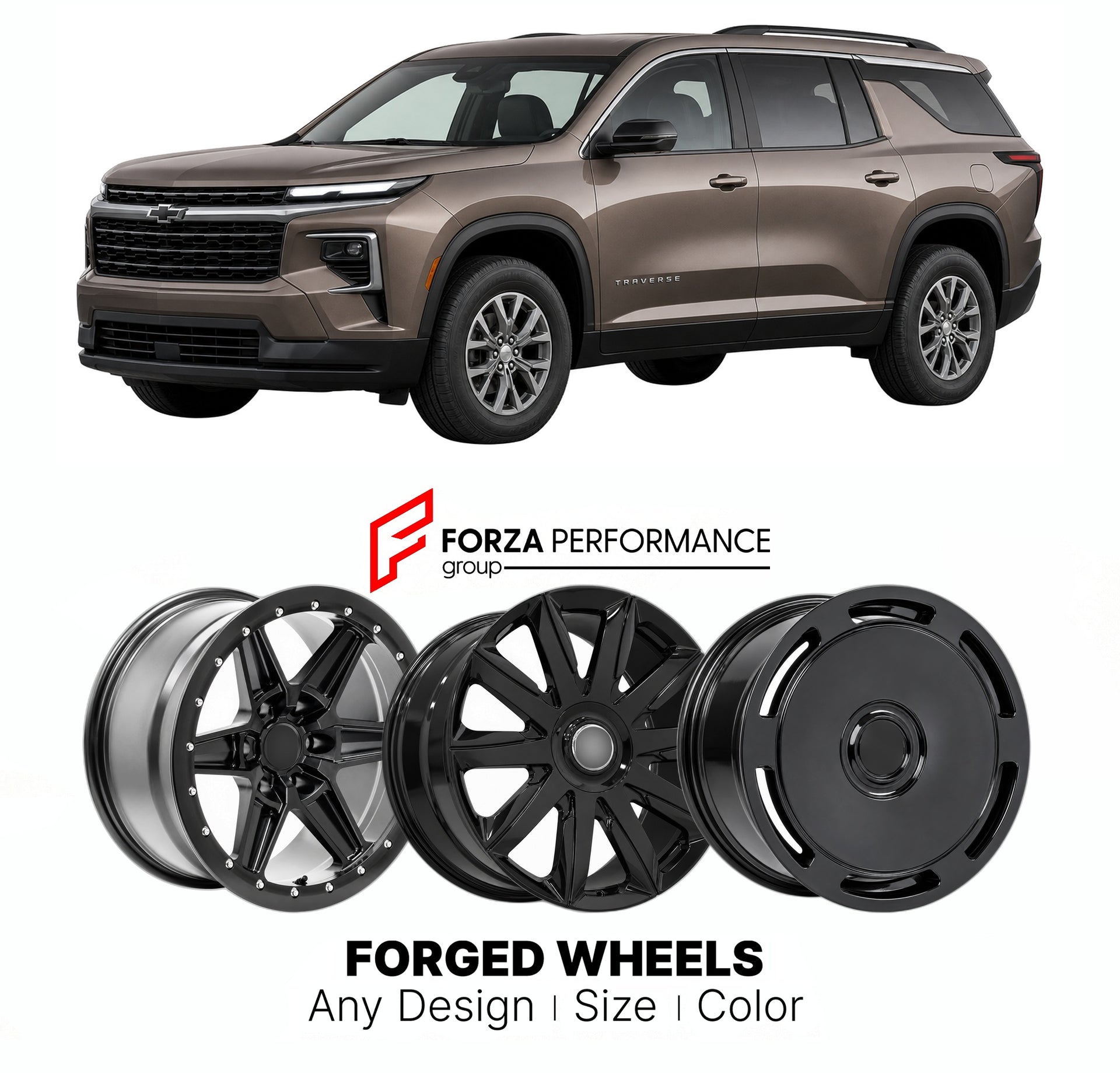 FORGED WHEELS RIMS for CHEVROLET TRAVERSE 2024+

Custom forged wheels for Chevrolet Traverse 2024+. Made-to-order monoblock, 2-piece and 3-piece rims in custom sizes, offsets, colors and finishes with guaranteed fitment.

We manufacture premium quality forged wheels rims for Chevrolet Traverse 2024+ in any design, size, color.

THIS WHEEL DESIGN CAN BE CUSTOM-MADE FOR YOUR CAR IN ANY SIZE AND COLOR OPTIONS
Available in monoblock, 2-piece, 3-piece, duoblock, beadlock
3D wheel renderings are provided accordin