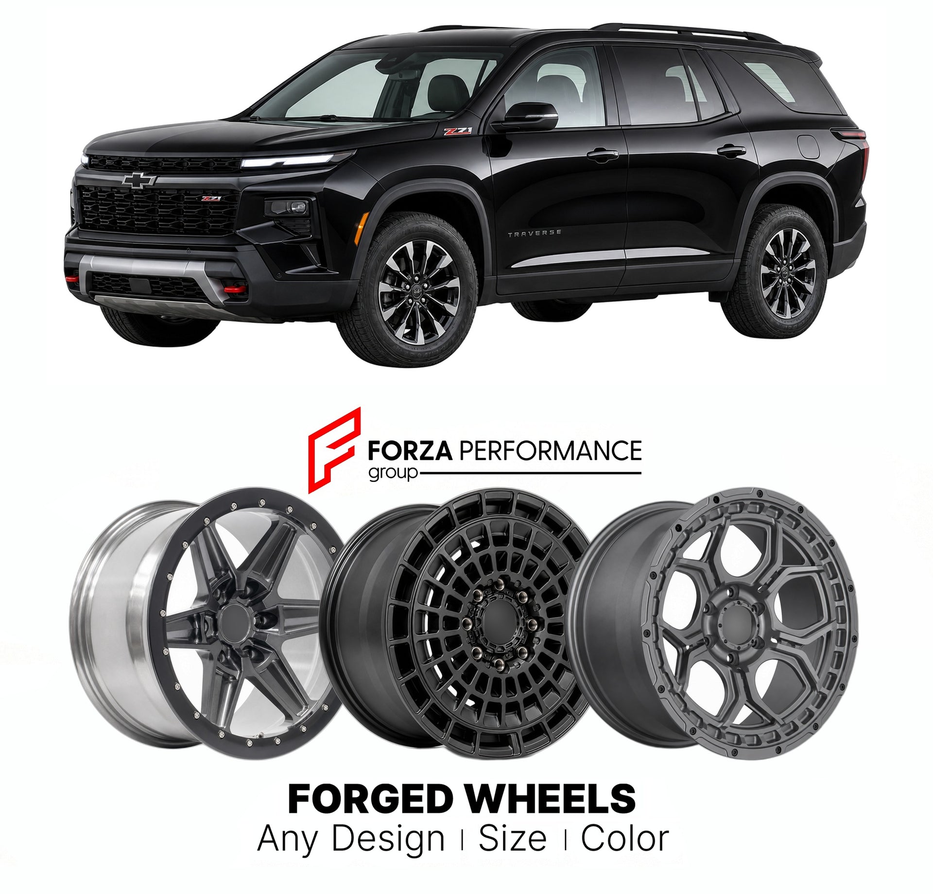 FORGED WHEELS RIMS for CHEVROLET TRAVERSE Z71 2009+

Custom forged wheels for Chevrolet Traverse Z71 2009+. Made-to-order monoblock, 2-piece and 3-piece rims in custom sizes, offsets, colors and finishes with guaranteed fitment.

We manufacture premium quality forged wheels rims for Chevrolet Traverse Z71 2009+ in any design, size, color.

THIS WHEEL DESIGN CAN BE CUSTOM-MADE FOR YOUR CAR IN ANY SIZE AND COLOR OPTIONS
Available in monoblock, 2-piece, 3-piece, duoblock, beadlock
3D wheel renderings are provi