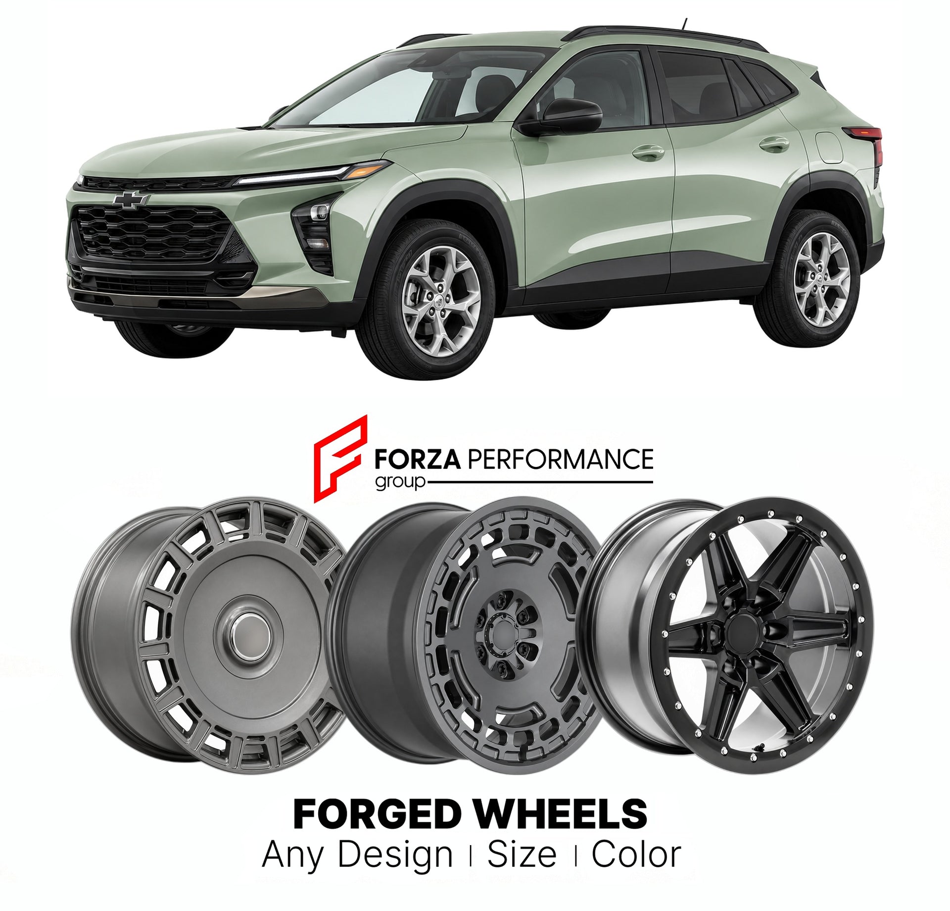 FORGED WHEELS RIMS for CHEVROLET TRAX 2024+

Custom forged wheels for Chevrolet Trax 2024+. Made-to-order monoblock, 2-piece and 3-piece rims in custom sizes, offsets, colors and finishes with guaranteed fitment.

We manufacture premium quality forged wheels rims for Chevrolet Trax 2024+ in any design, size, color.

THIS WHEEL DESIGN CAN BE CUSTOM-MADE FOR YOUR CAR IN ANY SIZE AND COLOR OPTIONS
Available in monoblock, 2-piece, 3-piece, duoblock, beadlock
3D wheel renderings are provided according to the exa