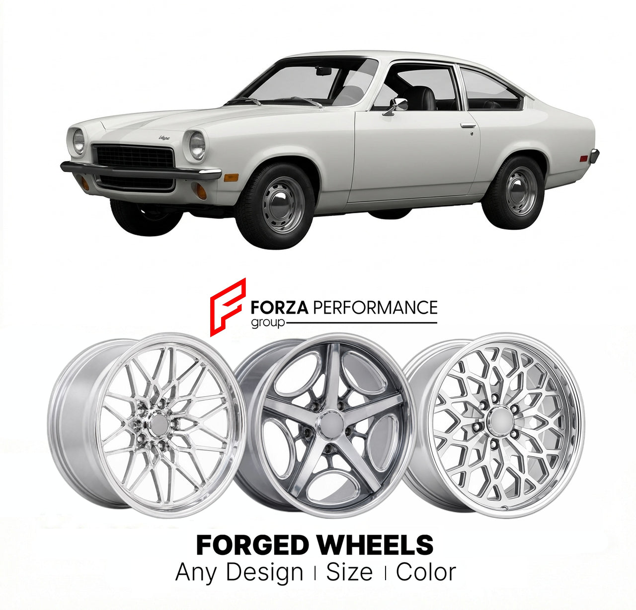 CUSTOM CLASSIC VINTAGE RESTOMOD RETRO OLD SCHOOL FORGED WHEELS RIMS for CHEVROLET VEGA 1970 - 1977
Custom forged wheels for classic American muscle cars. Ideal for restomod builds, vintage restorations, and show cars. Deep dish and retro styling available.

We manufacture premium quality forged wheels rims for Chevrolet Vega 1970 - 1977 in any design, size, color.

THIS WHEEL DESIGN CAN BE CUSTOM-MADE FOR YOUR CAR IN ANY SIZE AND COLOR OPTIONS
Available in monoblock, 2-piece, 3-piece, duoblock, beadlock
3D 