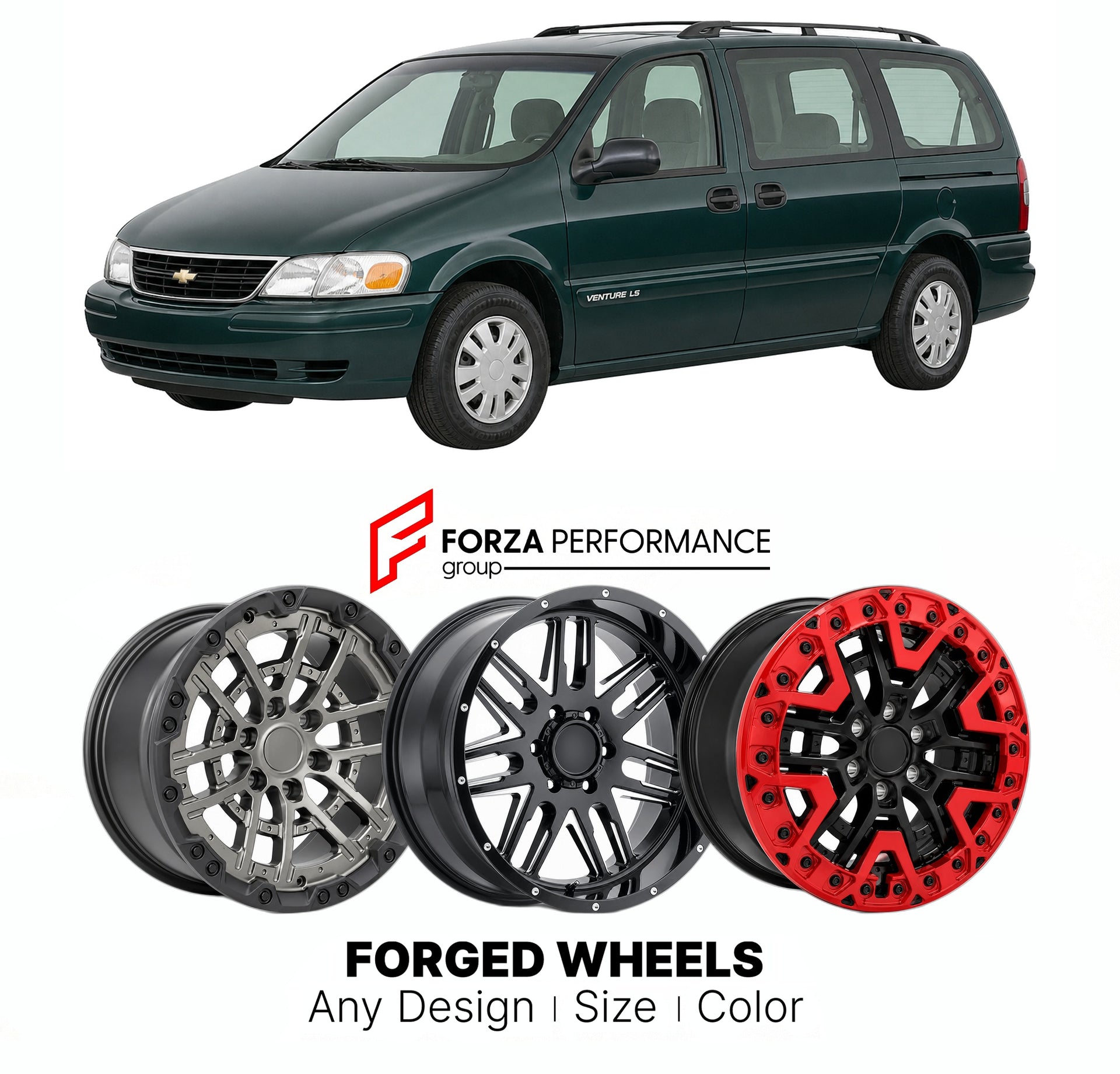 FORGED WHEELS RIMS for CHEVROLET VENTURE LS 1997 - 2005

Custom forged wheels for Chevrolet Venture LS 1997 - 2005. Made-to-order monoblock, 2-piece and 3-piece rims in custom sizes, offsets, colors and finishes with guaranteed fitment.

We manufacture premium quality forged wheels rims for Chevrolet Venture LS 1997 - 2005 in any design, size, color.

THIS WHEEL DESIGN CAN BE CUSTOM-MADE FOR YOUR CAR IN ANY SIZE AND COLOR OPTIONS
Available in monoblock, 2-piece, 3-piece, duoblock, beadlock
3D wheel renderin