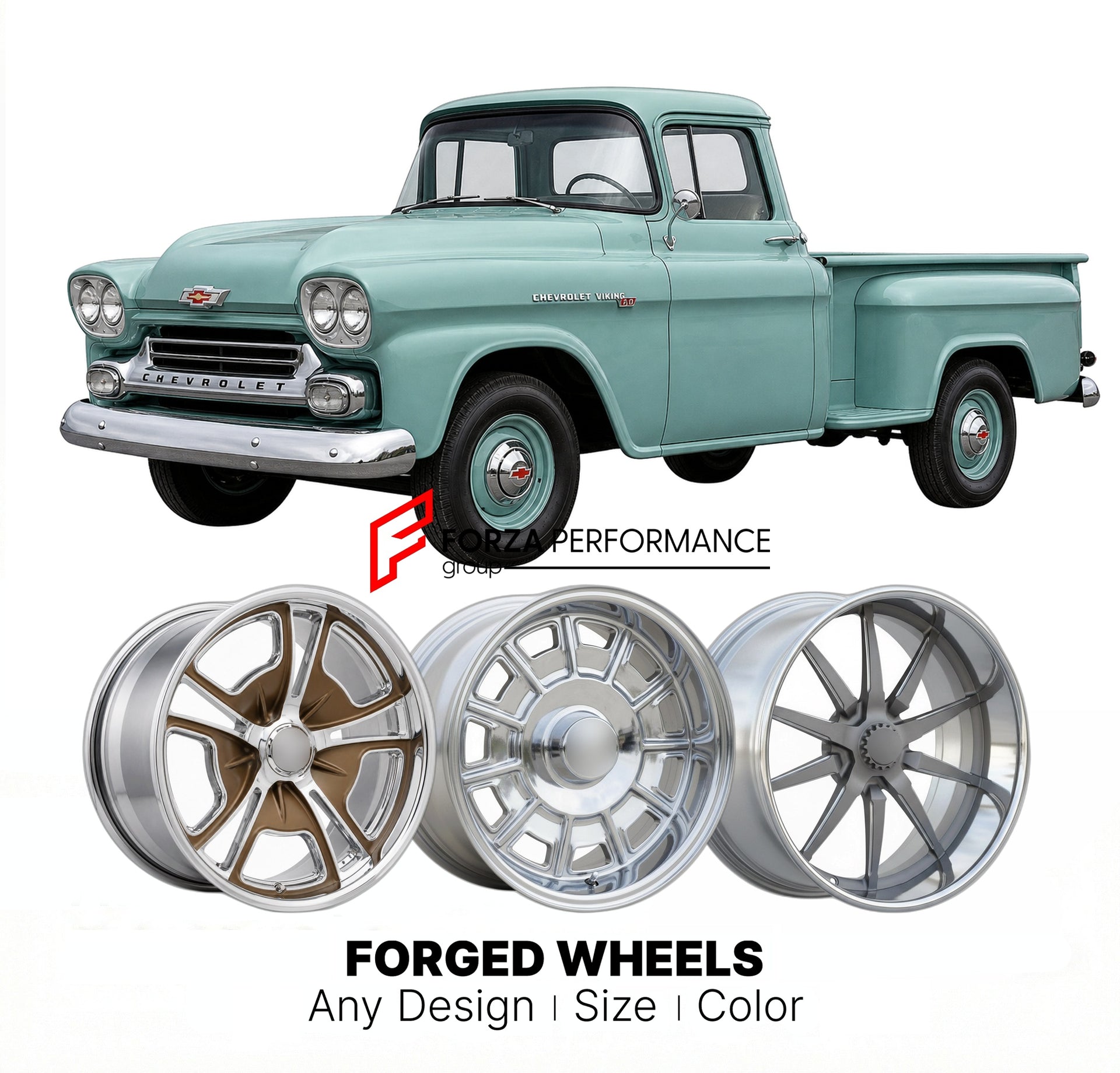CUSTOM CLASSIC VINTAGE RESTOMOD RETRO OLD SCHOOL FORGED WHEELS RIMS for CHEVROLET VIKING 1958 - 1959
Custom forged wheels for classic American muscle cars. Ideal for restomod builds, vintage restorations, and show cars. Deep dish and retro styling available.

We manufacture premium quality forged wheels rims for Chevrolet Viking 1958 - 1959 in any design, size, color.

THIS WHEEL DESIGN CAN BE CUSTOM-MADE FOR YOUR CAR IN ANY SIZE AND COLOR OPTIONS
Available in monoblock, 2-piece, 3-piece, duoblock, beadlock